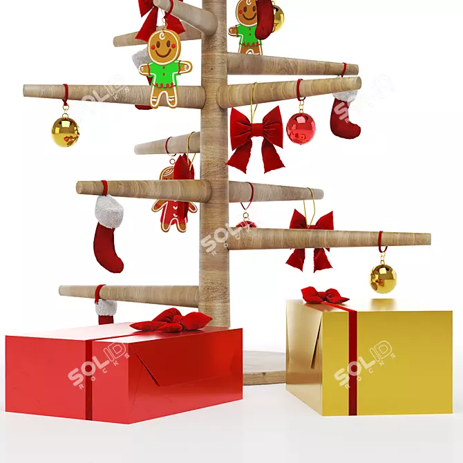 Rustic Wood Christmas Tree Set 3D model image 2