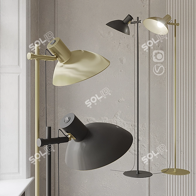 Modern Black and Gold Floor Lamp 3D model image 2