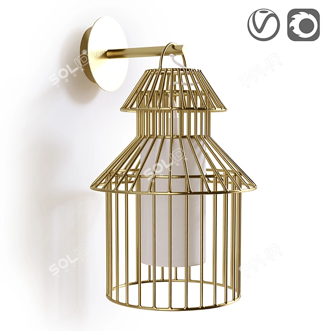 Golden Birdcage Wall Lamp 3D model image 1