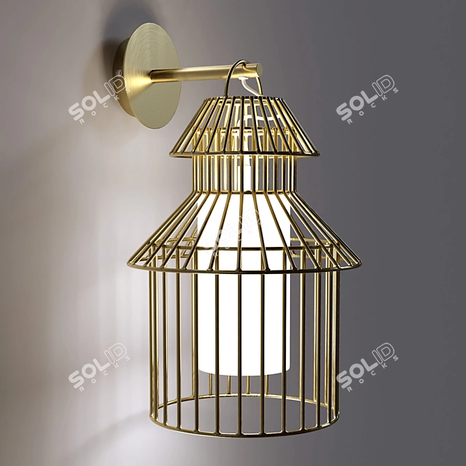 Golden Birdcage Wall Lamp 3D model image 3