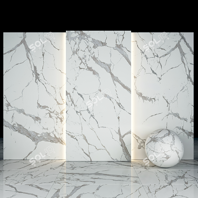 Textured White Calacatta Slabs and Tiles 3D model image 2