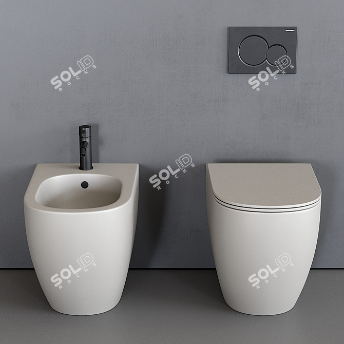 Nic Design Pin WC Set: Modern, Ceramic Toilet and Floor Bidet 3D model image 2