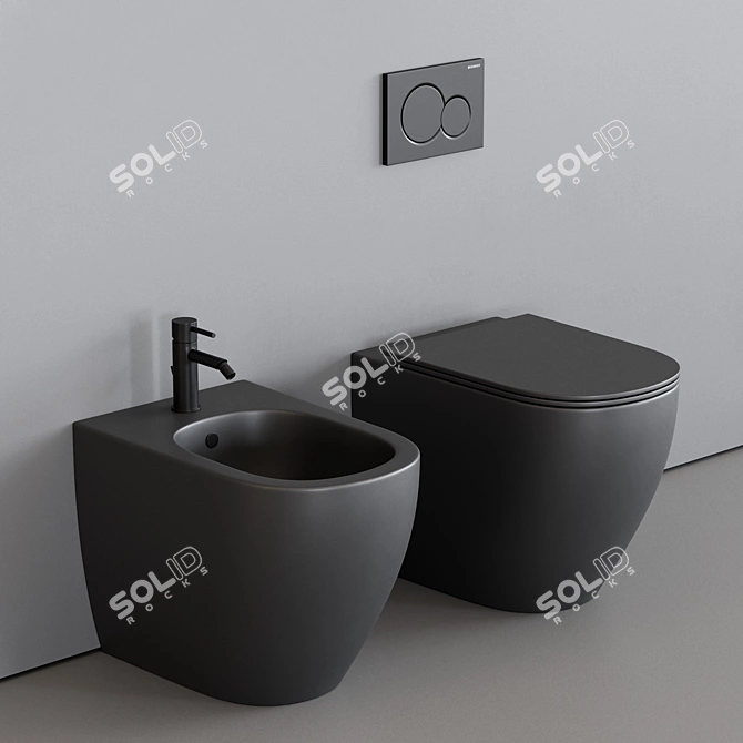 Nic Design Pin WC Set: Modern, Ceramic Toilet and Floor Bidet 3D model image 3