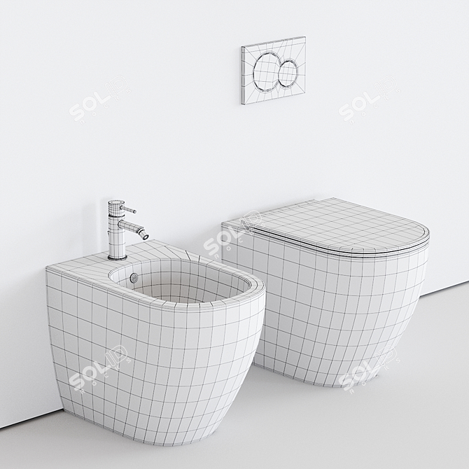 Nic Design Pin WC Set: Modern, Ceramic Toilet and Floor Bidet 3D model image 5