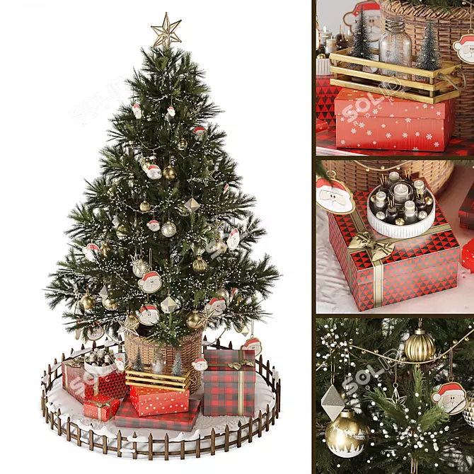 Festive Christmas Tree with Accessories 3D model image 1