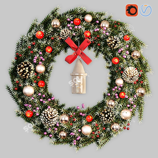 Festive Holiday Wreath 3D model image 1