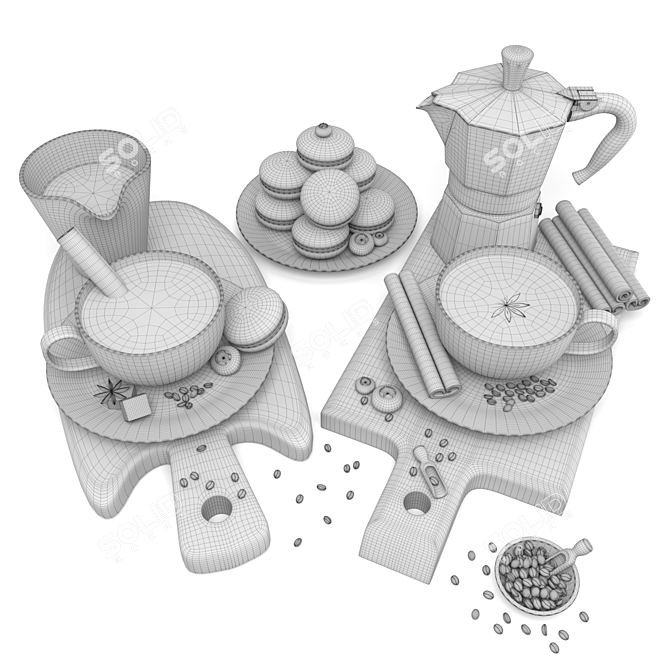 Elegant Coffee Set: OBJ File Included 3D model image 4