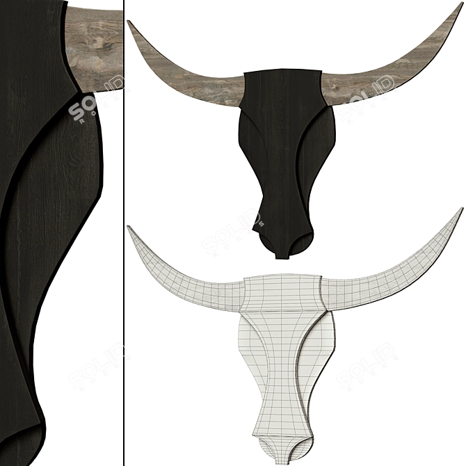 Rustic Wooden Bull Head: Wall Decor 3D model image 2