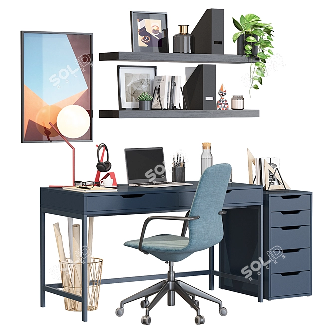 Blue Office Oasis: Ikea Langfjall Chair, Alex Drawer Unit, Table & More 3D model image 1