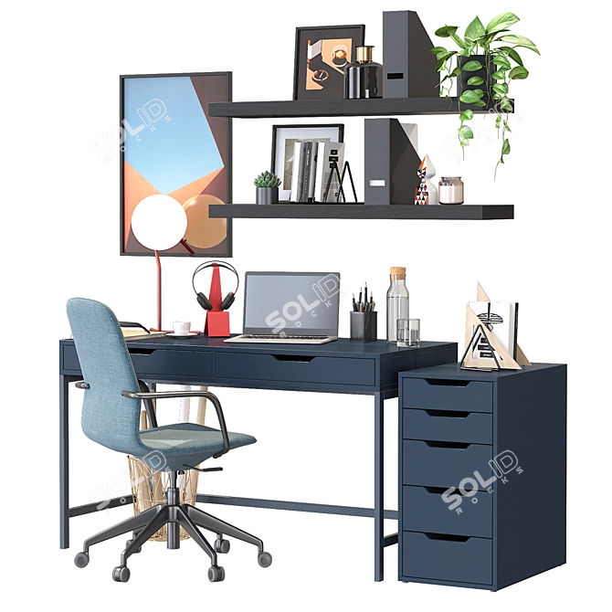 Blue Office Oasis: Ikea Langfjall Chair, Alex Drawer Unit, Table & More 3D model image 3