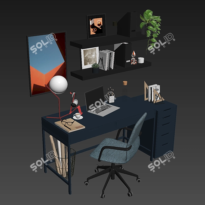 Blue Office Oasis: Ikea Langfjall Chair, Alex Drawer Unit, Table & More 3D model image 5