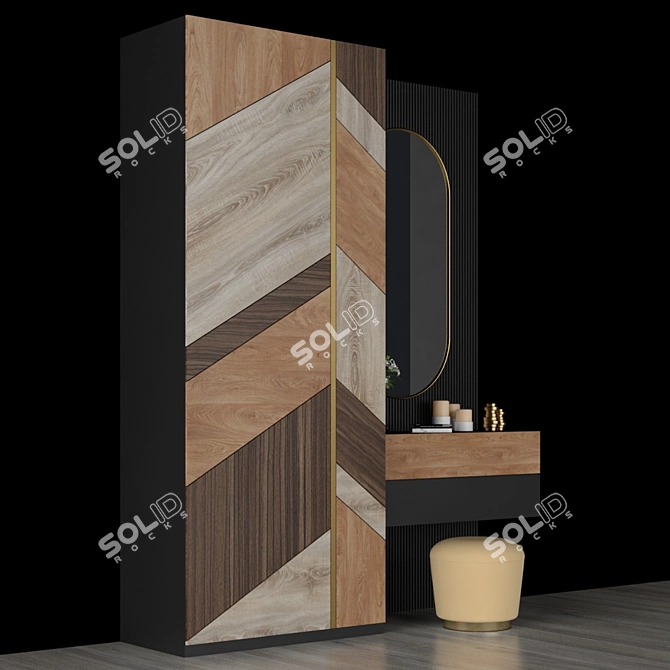 Elegant Oak Hall Furniture 3D model image 2