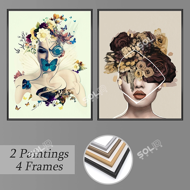 Set of Wall Paintings  No. 2890, with Multiple Frame Options 3D model image 1