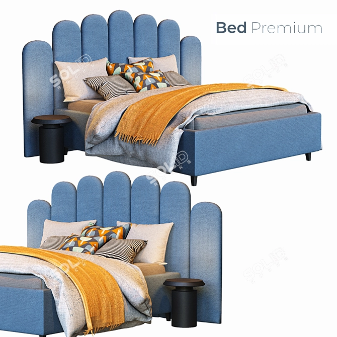 Elegant Blue Queen Bed 3D model image 1