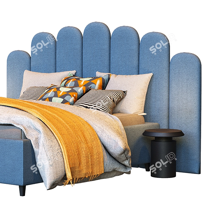 Elegant Blue Queen Bed 3D model image 2