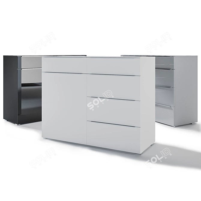 Modern Dresser in White, Grey, or Black 3D model image 2