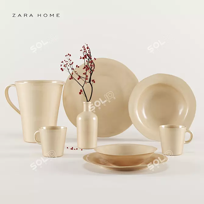 Elegant Stoneware Tableware by ZARA HOME 3D model image 1