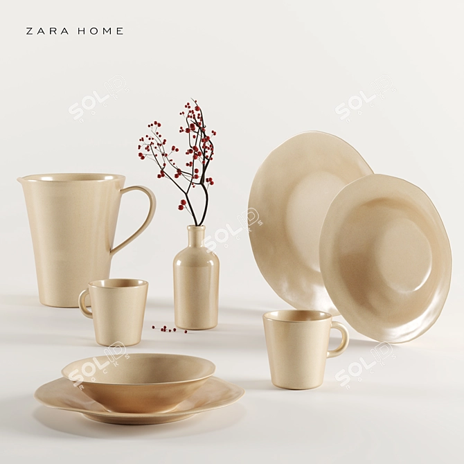 Elegant Stoneware Tableware by ZARA HOME 3D model image 2