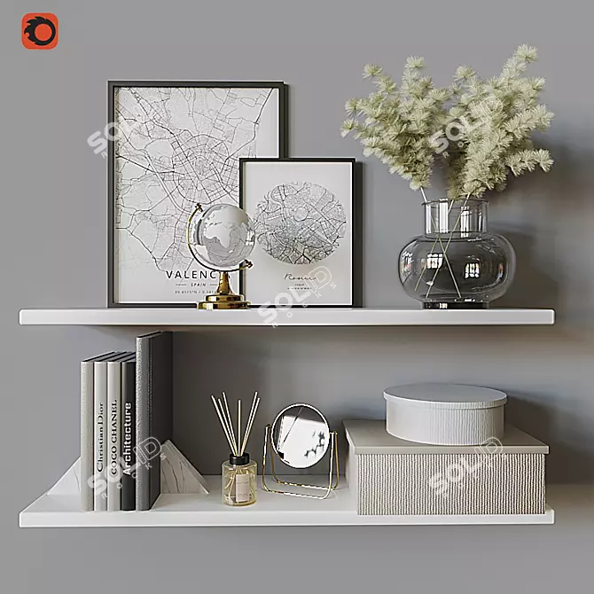 Elegant Decorative Shelf Set 3D model image 1