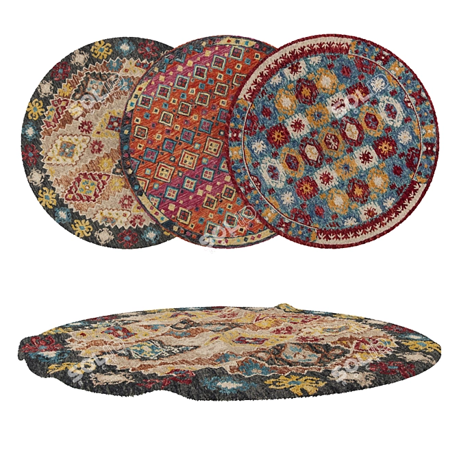 Versatile Round Rug Set: 6 Unique Designs 3D model image 1