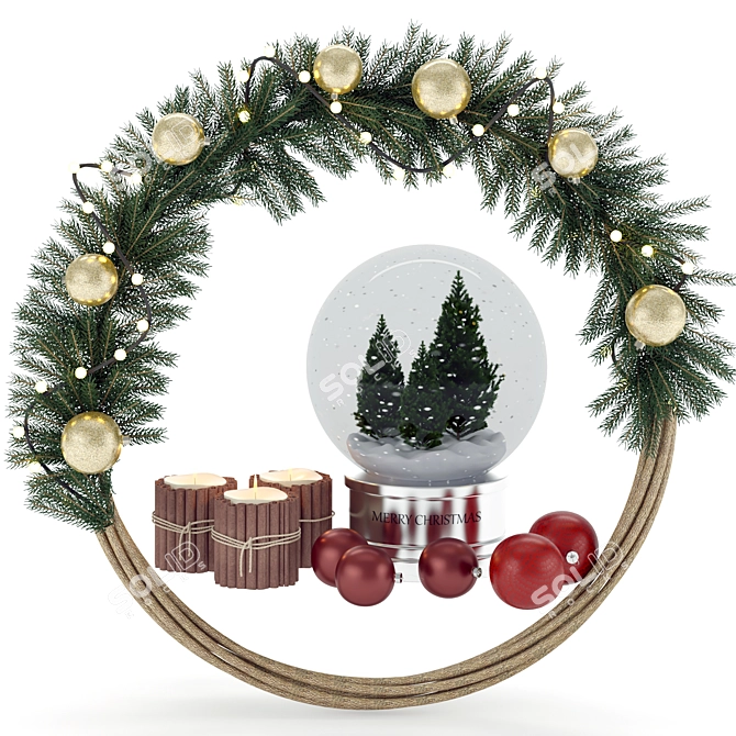 Christmas Delight: Festive Wreath & Ornament Set 3D model image 1