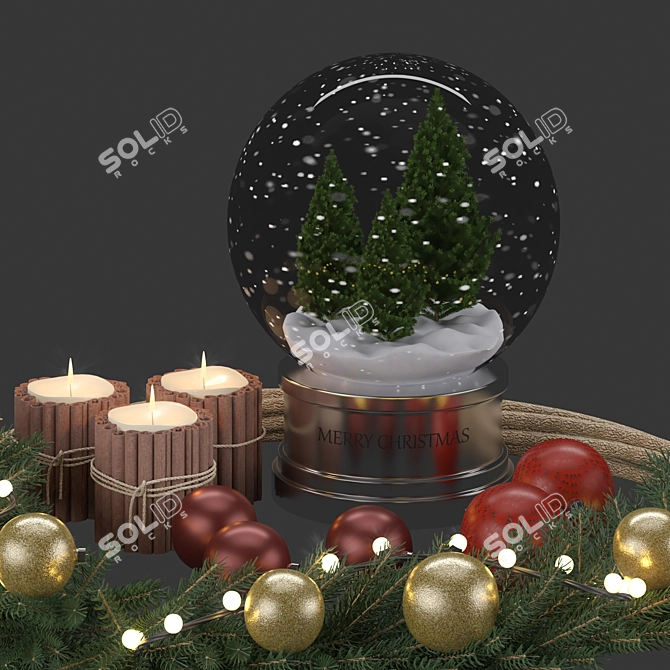 Christmas Delight: Festive Wreath & Ornament Set 3D model image 4