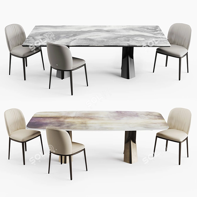 Modern Italian Cattelan Table & Chair 3D model image 1