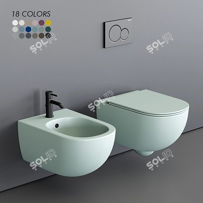 Pin Wall-Hung WC & Bidet Set 3D model image 1