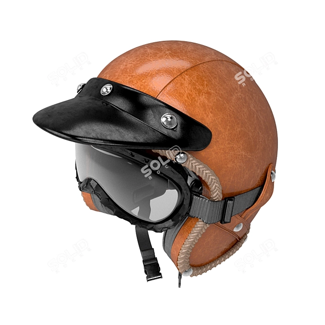 Handcrafted Leather Motorcycle Helmet 3D model image 4