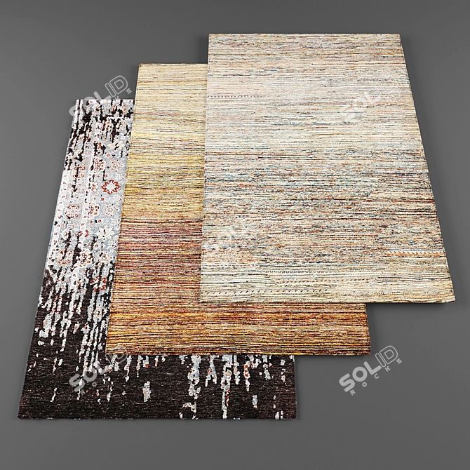 Modern Rugs Set: 3 Textured Carpets 3D model image 1