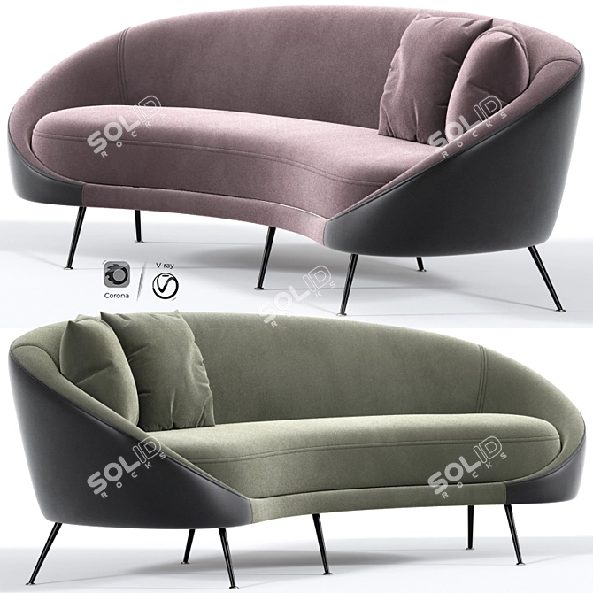 Mood: Italian Midcentury Curved Sofa 3D model image 1