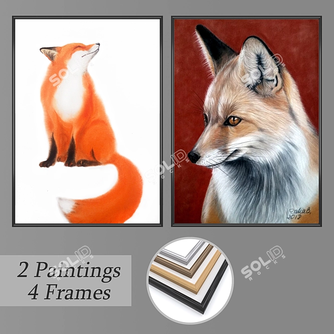 Modern Art Collection: 2 Paintings + 4 Frame Options 3D model image 1