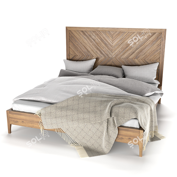 Elegant Solid Wood King Bed 3D model image 1