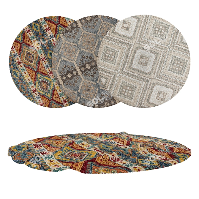 Round Carpet Set - Versatile 6-Piece Collection with Varying Textures 3D model image 1