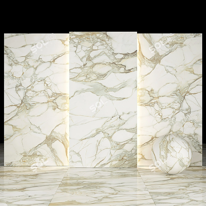 Golden Calacatta: Elegant 3D Textured Slabs & Tiles 3D model image 1