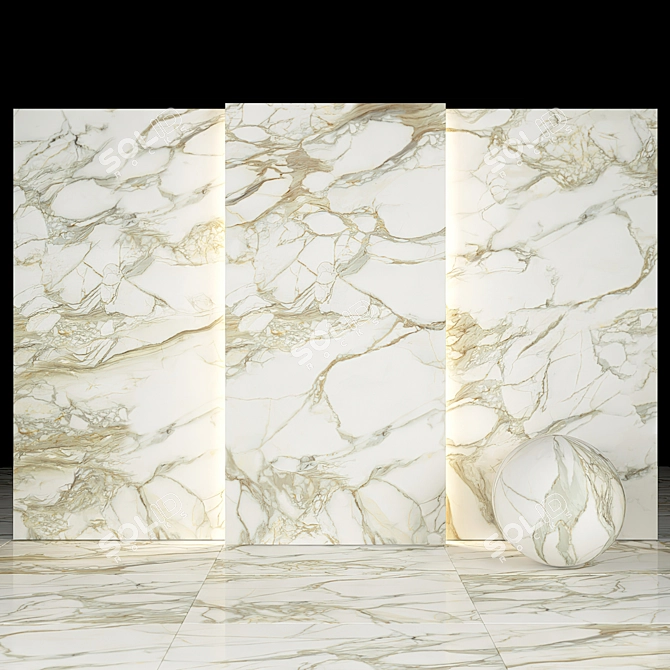 Golden Calacatta: Elegant 3D Textured Slabs & Tiles 3D model image 2