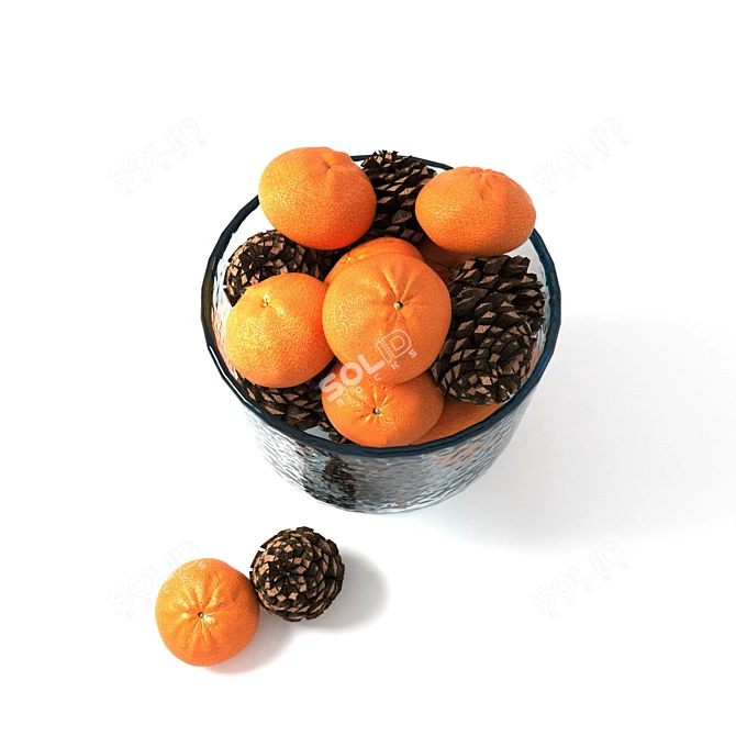 Glass Vase with Tangerines & Cones 3D model image 2