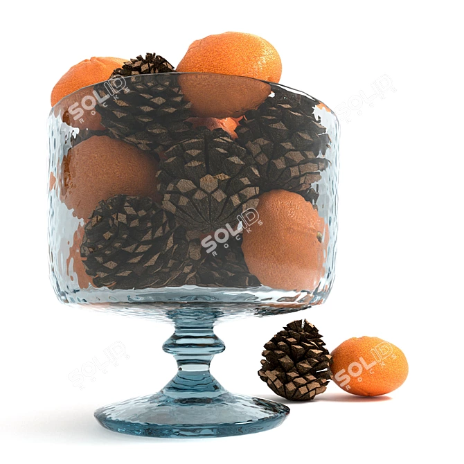 Glass Vase with Tangerines & Cones 3D model image 3