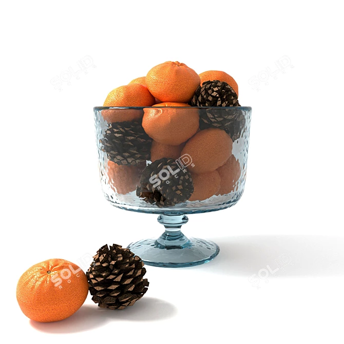 Glass Vase with Tangerines & Cones 3D model image 5