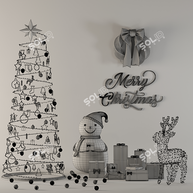 Festive Christmas Decor Set 3D model image 4