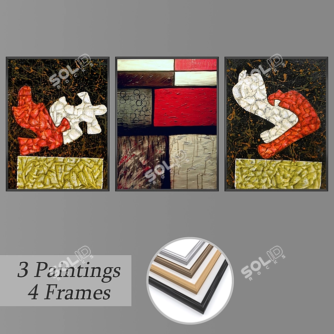 Modern Art Set: 3 Paintings with 4 Frames 3D model image 1