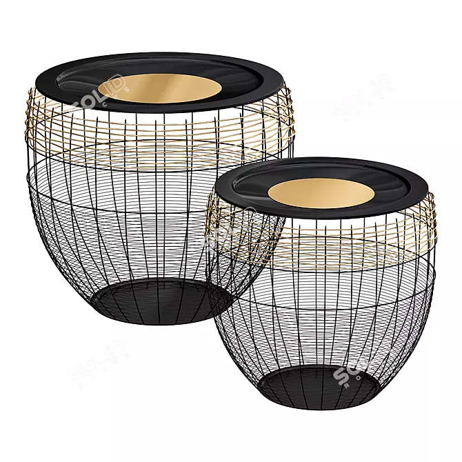 Authentic African Wicker Drums 3D model image 1