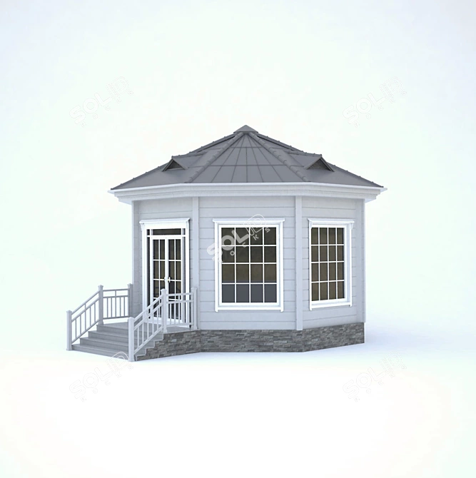 Rustic Log Gazebo 3D model image 1