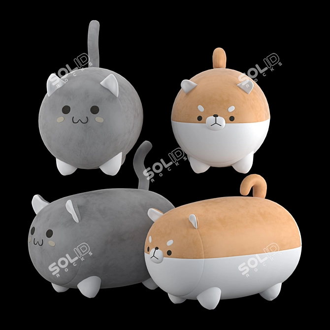 Cuddly Cat and Dog Pillows 3D model image 1
