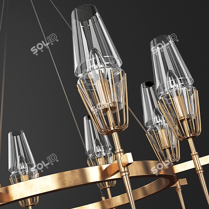 Elegant Brass Round Chandelier 3D model image 2