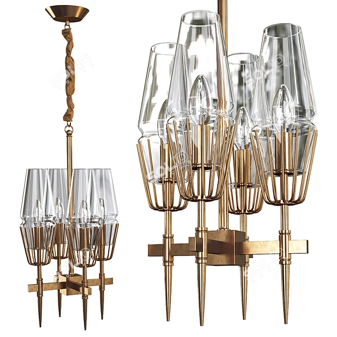 Elegant Brass Round Chandelier 3D model image 1