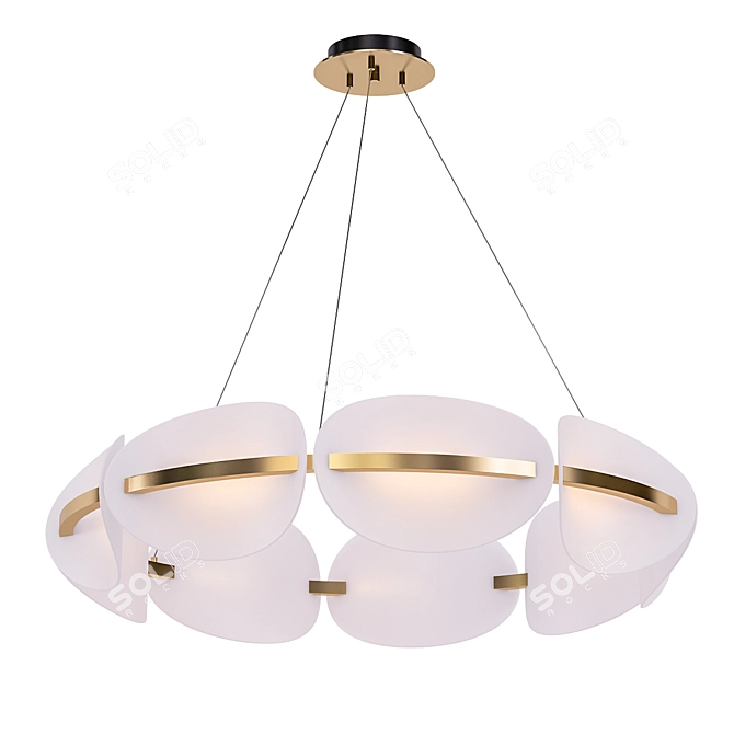 Gilded LED Chandelier with Curved Shades 3D model image 1