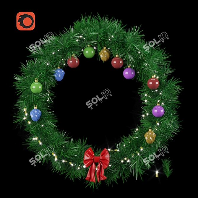 Festive Christmas Wreath: 3D Design with Base Model 3D model image 3