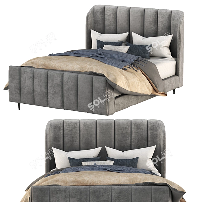 Elegant Ora Upholstered Bed 3D model image 2