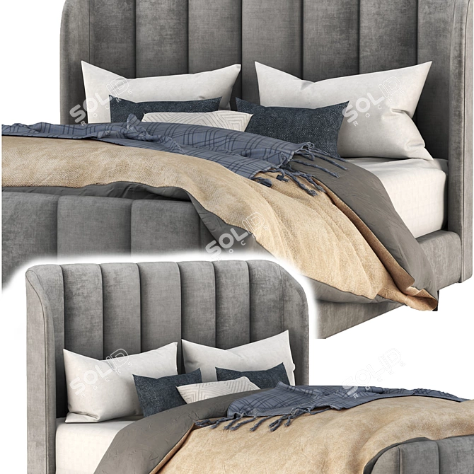 Elegant Ora Upholstered Bed 3D model image 3